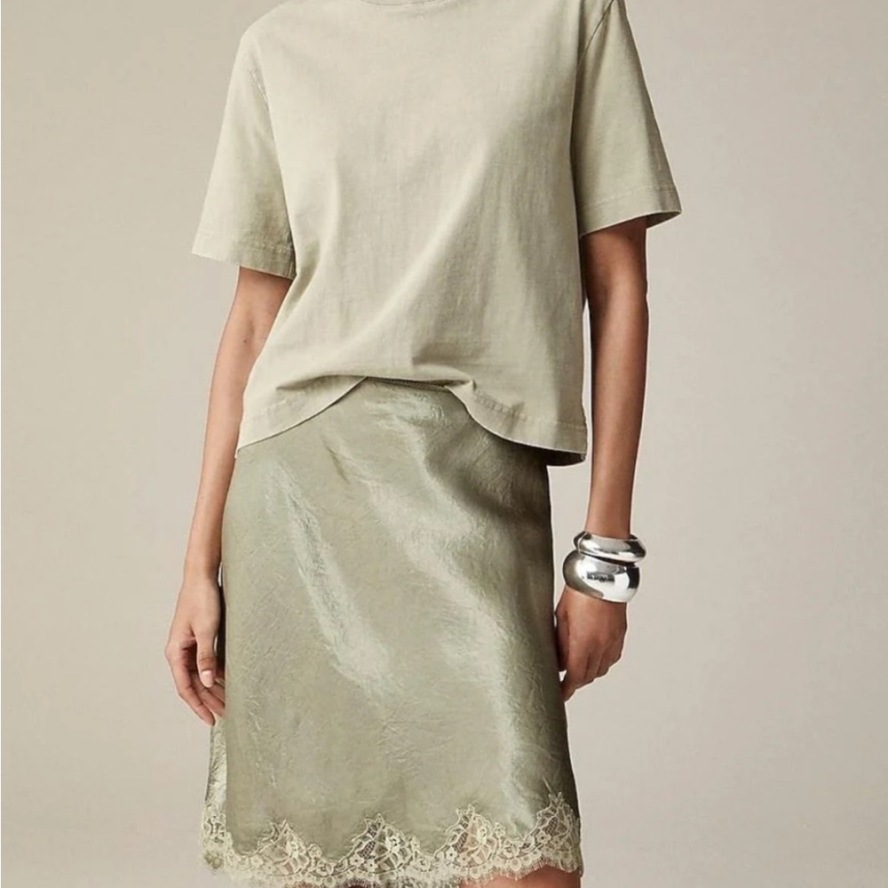 J. Crew Gwen Lace Trim Slip Skirt in Textured Satin- XL